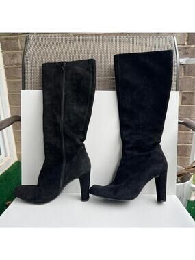 Black suede knee high boots